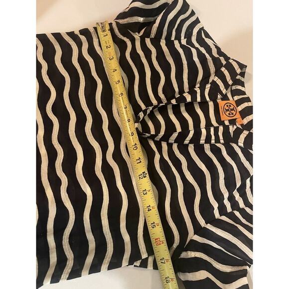 Tory Burch Sequined Tunic Top Navy White Striped Long Sleeve Blouse Popover 2 XS - Picture 8 of 14